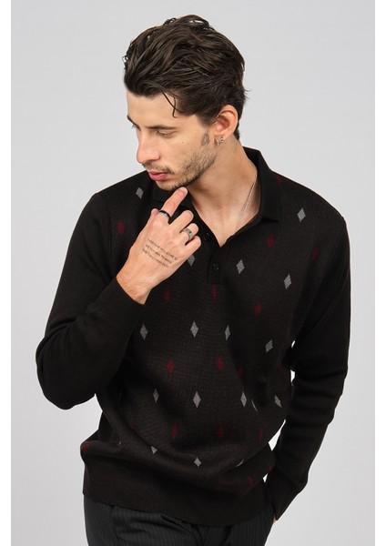 Erkek Desenli Yünlü Kazak 4539094 Siyah modelleri