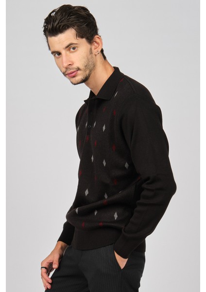 Erkek Desenli Yünlü Kazak 4539094 Siyah fırsatları