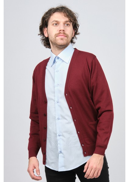Erkek Düğmeli Saf Yün Hırka 0249505 Bordo