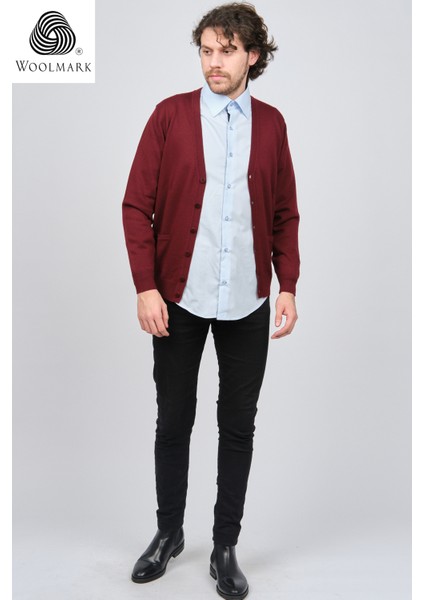 Erkek Düğmeli Saf Yün Hırka 0249505 Bordo fiyatları