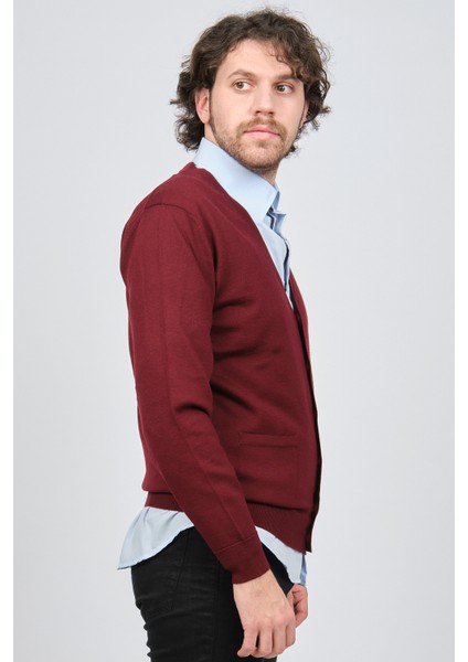 Erkek Düğmeli Saf Yün Hırka 0249505 Bordo indirimleri