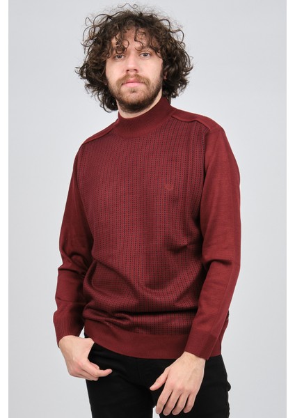 Erkek Desenli Yarım Balıkçı Yün Kazak 1578717 Kırmızı