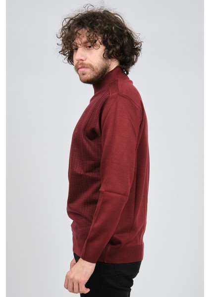 Erkek Desenli Yarım Balıkçı Yün Kazak 1578717 Kırmızı fırsatları