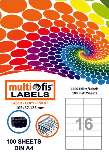 105X37,125 mm Lazer Etiket 5105