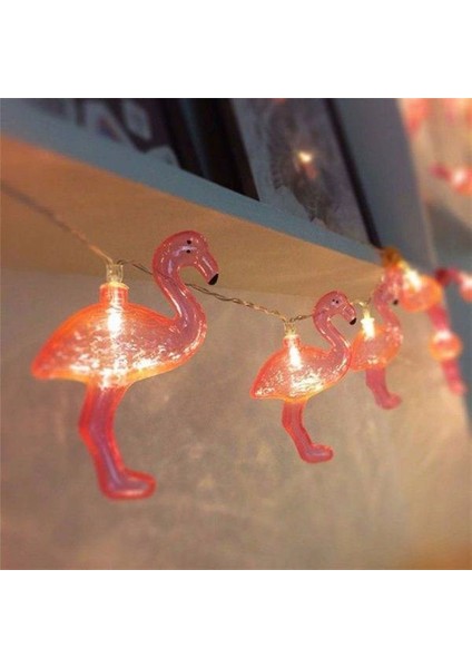 10'lu LED Flamingo Dekoratif Işık Zinciri Aydınlatma & 1,5 mt & Pilli