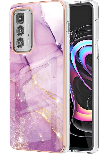 Motorola Edge 20 Pro Için Mermer Desen Yumuşak Tpu Tampon Kılıf Kapak Pembe (Yurt Dışından)