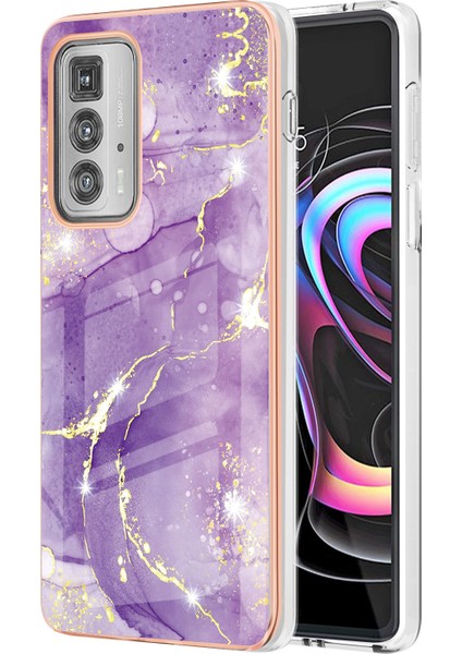 Motorola Edge 20 Pro Için Mermer Desen Yumuşak Tpu Tampon Kılıf Kapak Mor (Yurt Dışından)