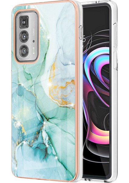 Motorola Edge 20 Pro Için Mermer Desen Yumuşak Tpu Tampon Kılıf Kapak Turkuaz (Yurt Dışından)