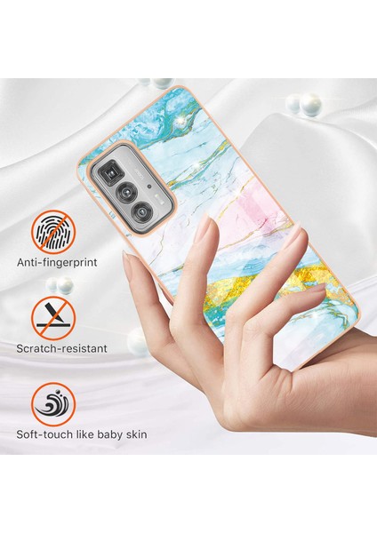 Motorola Edge 20 Pro Için Mermer Desen Yumuşak Tpu Tampon Kılıf Kapak Turkuaz - Beyaz (Yurt Dışından) fiyatları
