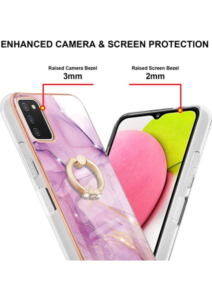 Samsung Galaxy A03S Için Mermer Desen Yumuşak Tpu Tampon Halka Tutucu Stand Kılıf Kapağı Pembe (Yurt Dışından)