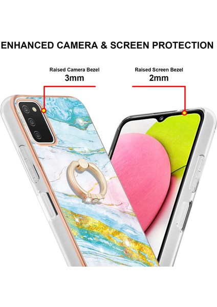 Samsung Galaxy A03S Için Mermer Desen Yumuşak Tpu Tampon Halka Tutucu Stand Kılıf Kapağı Turkuaz - Beyaz (Yurt Dışından)