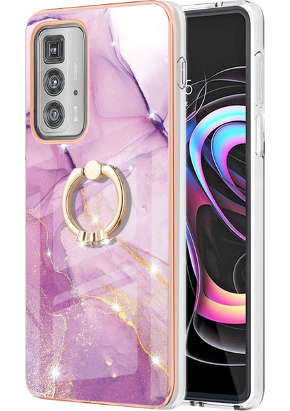 Motorola Edge 20 Pro Için Mermer Desen Yumuşak Tpu Tampon Halka Tutucu Stand Kılıf Kapağı Pembe (Yurt Dışından) fiyatları