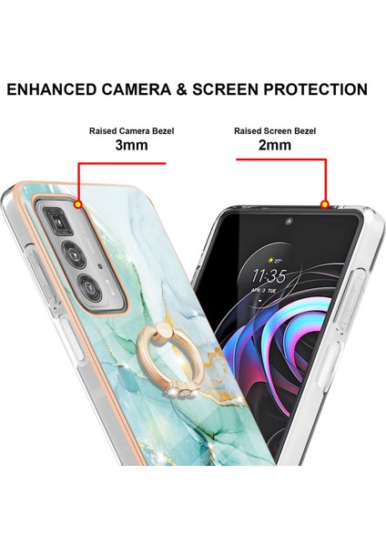 Motorola Edge 20 Pro Için Mermer Desen Yumuşak Tpu Tampon Halka Tutucu Stand Kılıf Kapağı Turkuaz (Yurt Dışından) modelleri