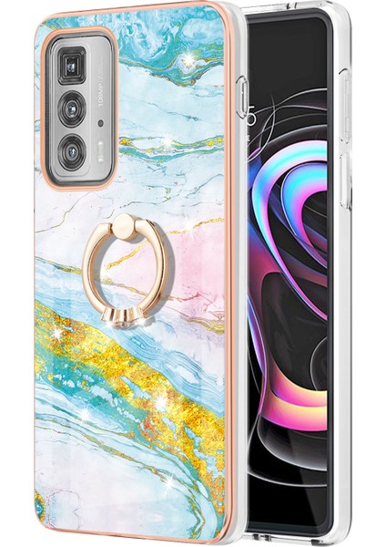 Motorola Edge 20 Pro Için Mermer Desen Yumuşak Tpu Tampon Halka Tutucu Stand Kılıf Kapağı Turkuaz - Beyaz (Yurt Dışından) fiyatları