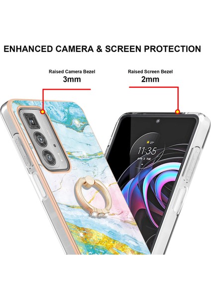 Motorola Edge 20 Pro Için Mermer Desen Yumuşak Tpu Tampon Halka Tutucu Stand Kılıf Kapağı Turkuaz - Beyaz (Yurt Dışından) modelleri