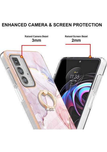 Motorola Edge 20 Pro Için Mermer Desen Yumuşak Tpu Tampon Halka Tutucu Stand Kılıf Kapağı Rose Gold (Yurt Dışından) modelleri