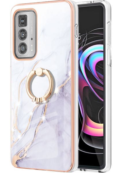 Motorola Edge 20 Pro Için Mermer Desen Yumuşak Tpu Tampon Halka Tutucu Stand Kılıf Kapağı Beyaz (Yurt Dışından) fiyatları