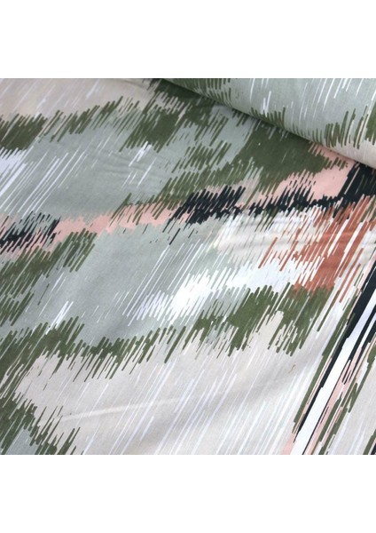 Haki Yeşil Suluboya Nevresimlik Poplin Kumaş