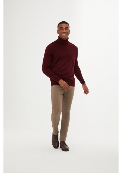 Erkek Bordo Regular Fit Balıkçı Yaka Triko Kazak