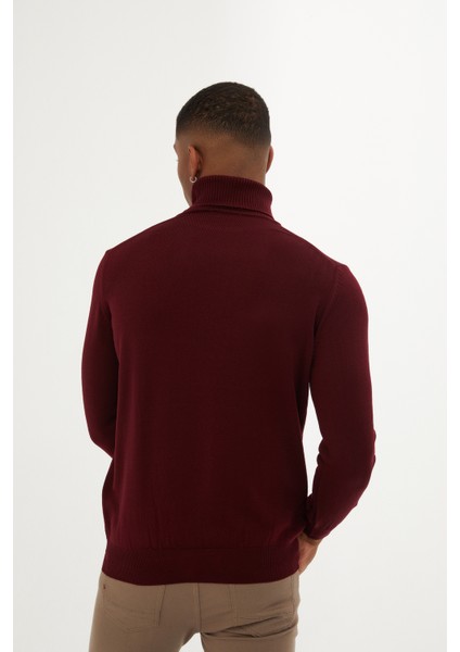 Erkek Bordo Regular Fit Balıkçı Yaka Triko Kazak