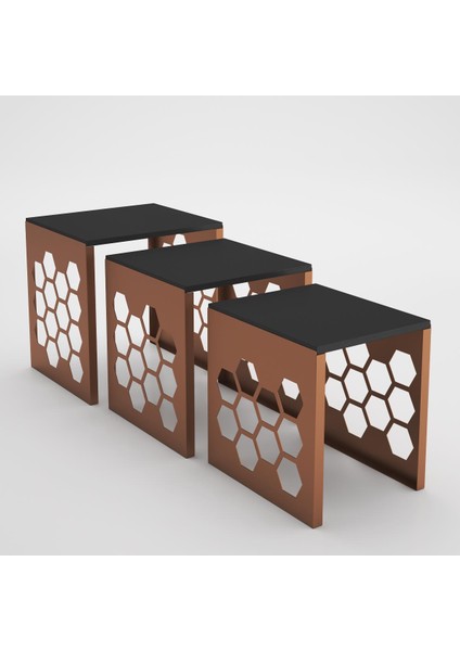 Deniz Altıgen Desen Premium Metal Ferforje Bakır Zigon Sehpa - Wood Siyah / Bakır indirimleri