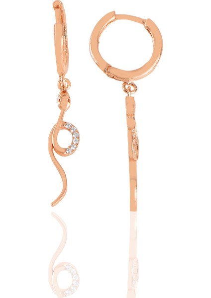 Gümüş Rose Zirkon Taşlı Yılan Küpe