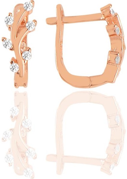 Gümüş Rose Zirkon Taşlı Yaprak Modeli Klipsli J Küpe