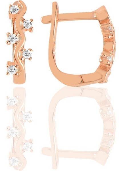 Gümüş Rose Zirkon Taşlı Dalgalı Klipsli J Küpe