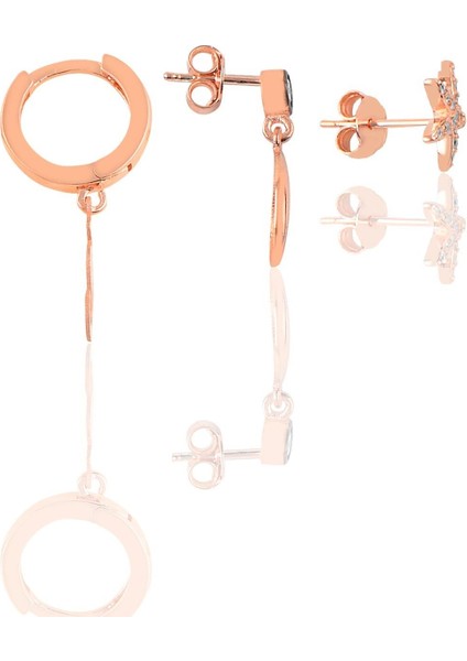 Gümüş Rose Zirkon Taşlı Deniz Kombin Üçlü Küpe Seti fiyatları