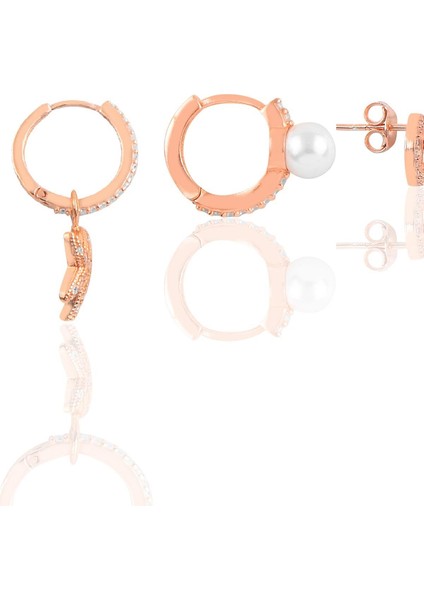 Gümüş Rose Zirkon Taşlı Deniz Kombin Üçlü Küpe Seti fiyatları