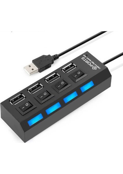 4 Port USB 2.0 Çoklayıcı Hub Anahtarlı Işıklı On Off Düğmeli