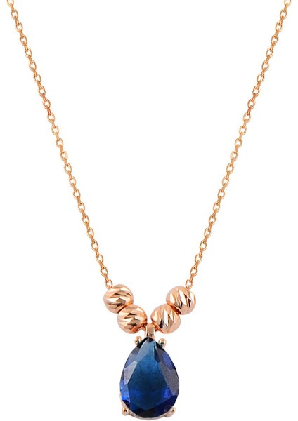 Gümüş Rose Safir Renkli Dorica Damla Kolye ve Çivi Modeli Küpe Seti fiyatları