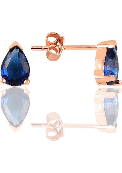 Gümüş Rose Safir Renkli Dorica Damla Kolye ve Çivi Modeli Küpe Seti modelleri