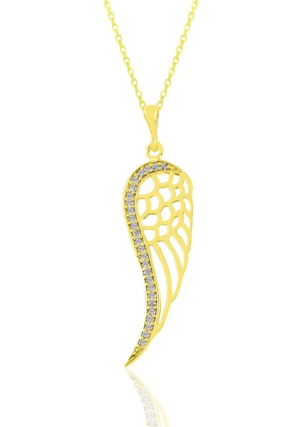 Gümüş Altın Yaldızlı Zirkon Taşlı Kanat Kolye ve Küpe Seti fiyatları