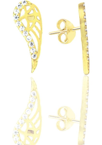 Gümüş Altın Yaldızlı Zirkon Taşlı Kanat Kolye ve Küpe Seti modelleri