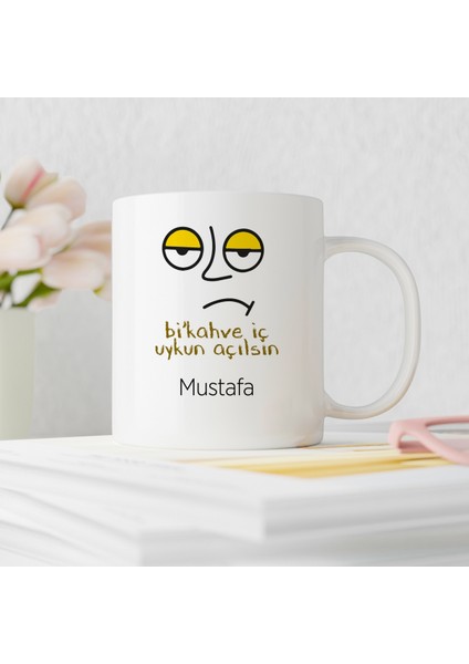 Bi'kahve Iç Uykun Açılsın Tasarımlı Kişiye Özel Kupa Bardak