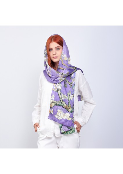 Ipek Mor Fular 35 cm x 160 cm Van Gogh Almond Blossoms