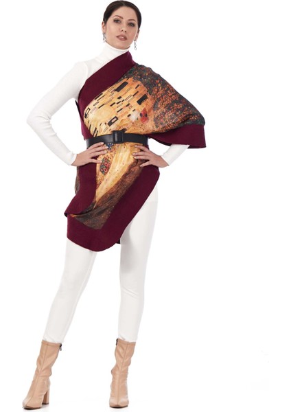 Kadın Ipek Keçe Bordo Şal Gustav Klimt The Kiss