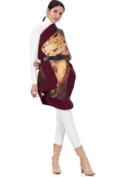 Kadın Ipek Keçe Bordo Şal Gustav Klimt The Kiss fiyatları