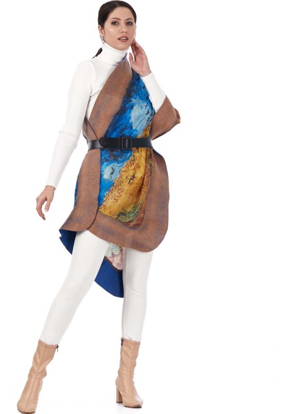 Kadın Ipek Keçe Bej Şal Van Gogh Wheatfield With Crows fırsatları
