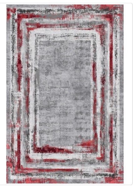 Kırmızı Batik Kaymaz Tabanlı Yıkanabilir Halı Kilim Yolluk Kırmızı Gri