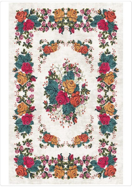 Yeşil Çicek Kaymaz Tabanlı Yıkanabilir Halı Kilim Yolluk Yeşi