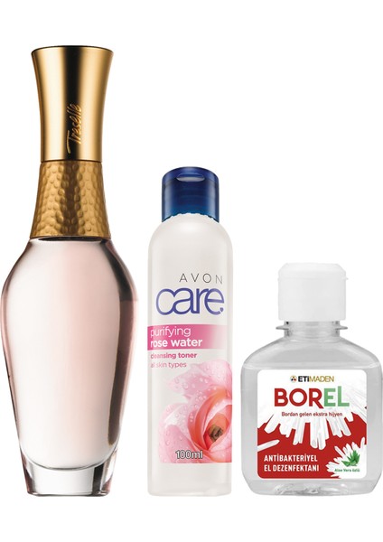 Treselle Kadın Parfüm ve Avon Care Purifying Gül Suyu Paketi El Dezenfektanı Hediyeli
