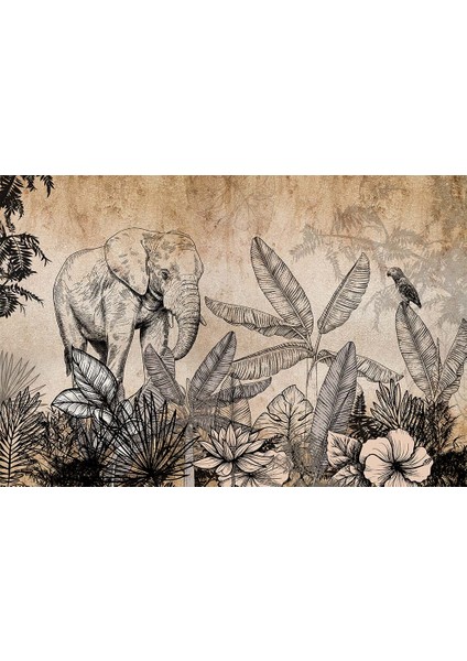 Vintage Tarz Tropikal Yapraklar ve Fil Duvar Kağıdı fiyatları