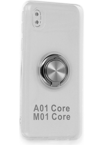 Samsung Galaxy A01 Core (A013) Kılıf Gross Ring Şeffaf Arka Kapak Gri