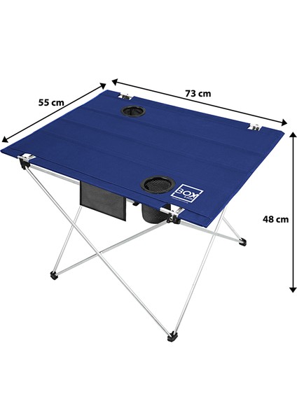Katlanabilir Kumaş Kamp ve Piknik Masası, Lacivert, 2 Bardak Gözlü, Geniş 73 x 55 x 48 cm