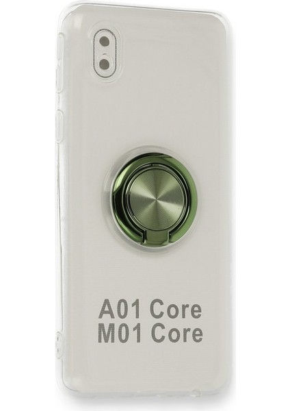 Samsung Galaxy A01 Core (A013) Kılıf Gross Ring Şeffaf Arka Kapakyeşil