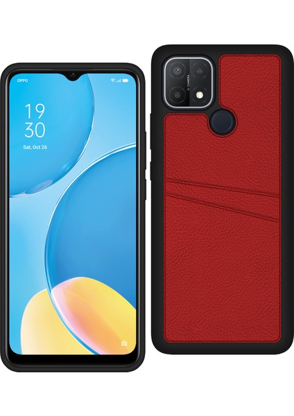 Oppo A15 / A15S Kılıf Proda Deri Çift Kartlık Cepli Kapak Kırmızı