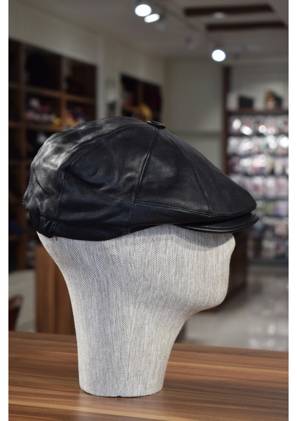 Deri Siyah Kasket Düğmeli Klasik Kışlık Kasket Lastikli Şapka fırsatları