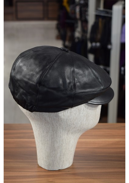 Deri Siyah Kasket Düğmeli Klasik Kışlık Kasket Lastikli Şapka indirimleri